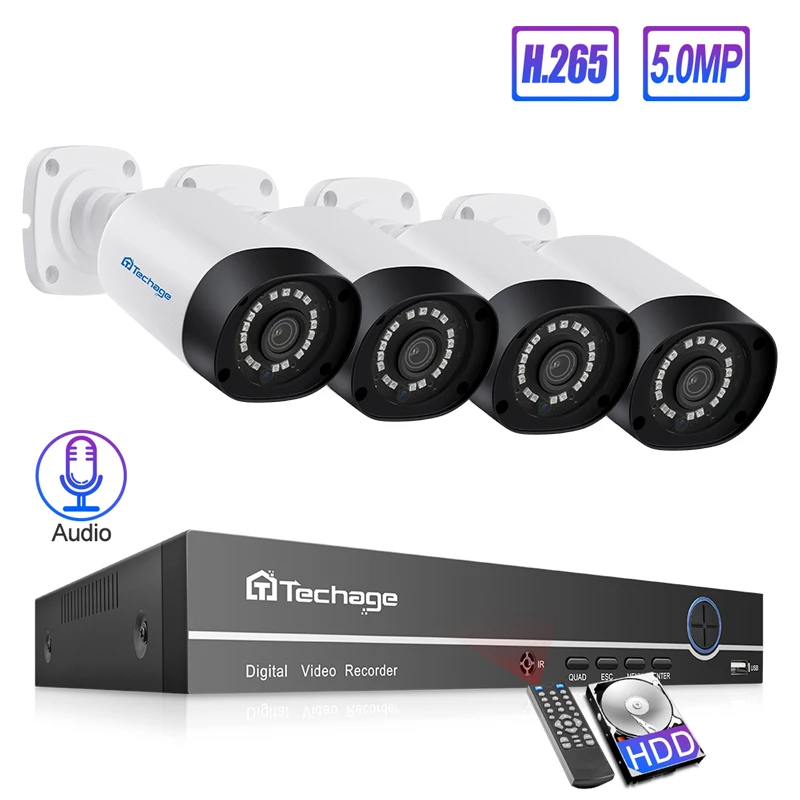 Techage H.265 8CH 5MP POE NVR безопасности 4 шт. система камеры до 16ch NVR P2P наружная ip-камера домашняя CCTV комплект видеонаблюдения