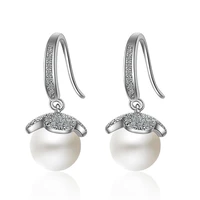 fashion silver plated pearl hanging inlaid aaa zircon stud earrings charm womens fashion jewelry girls birthday gift