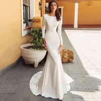 elegant mermaid wedding dresses 2021 long sleeve backless o neck bridal gown custom made vestido de noiva sweep train buttons