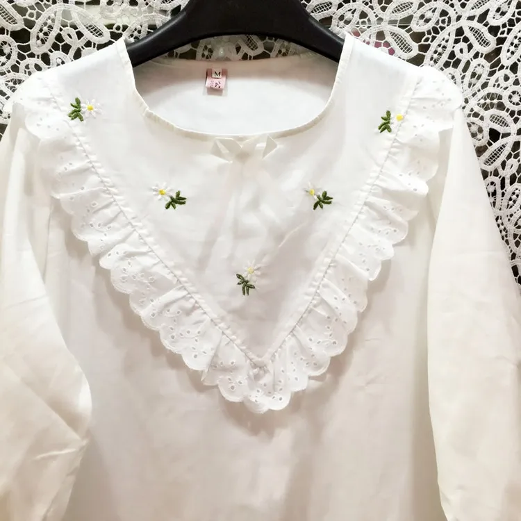 Женская кружевная ночная рубашка белая винтажная сорочка из 2019 хлопка с оборками