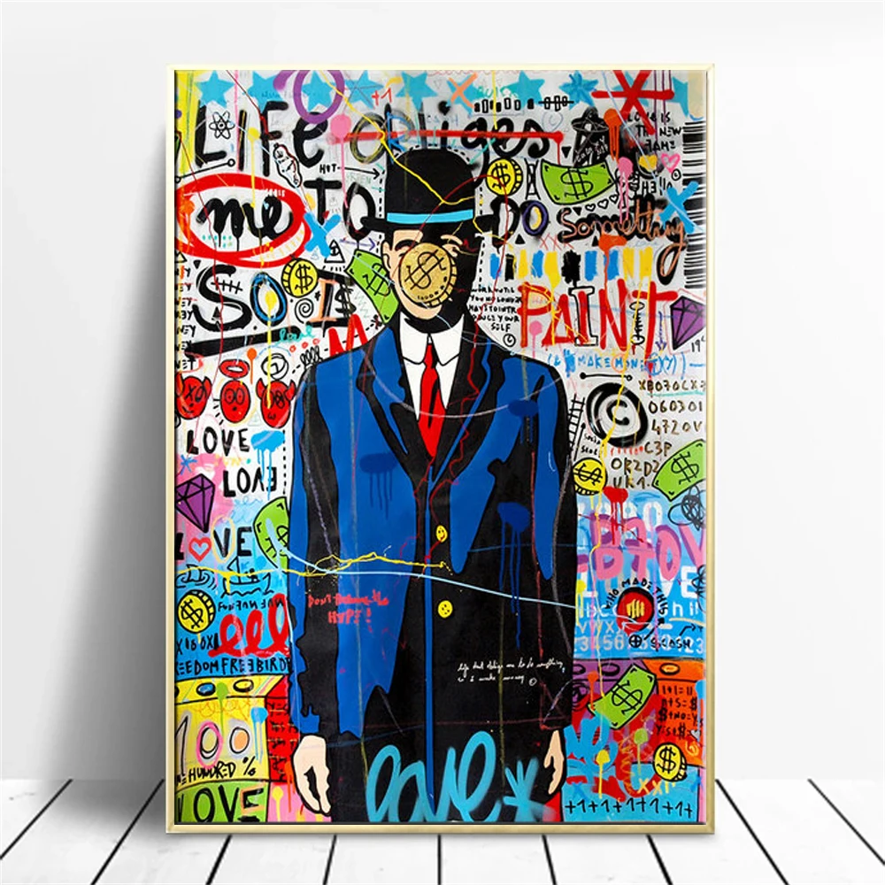 

Money Canvas Painting Street Graffiti Pop Art Man Poster Print Wall Picture for Living Room Home Decor Frameless