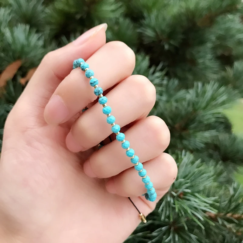 Женский тонкий браслет с бусинами из натурального камня кристаллами ручная