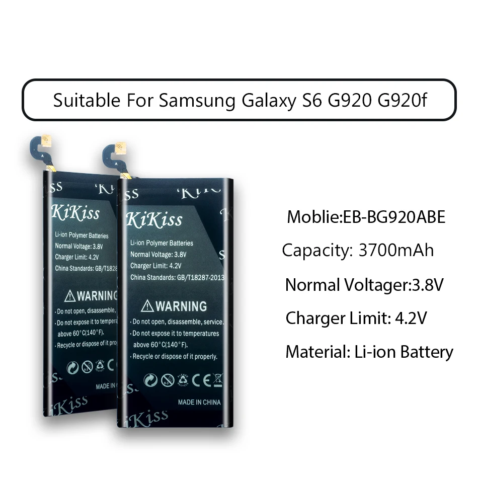 KiKiss батарея для samsung Galaxy S6/S6 Edge Высокая емкость батареи мобильного телефона G920 G920f G925 G925S EB-BG920ABE EB-BG925ABA