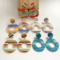 soft ceramics earrings polymer clay rainbow stripe round pendant artistic texture earrings for european and american women