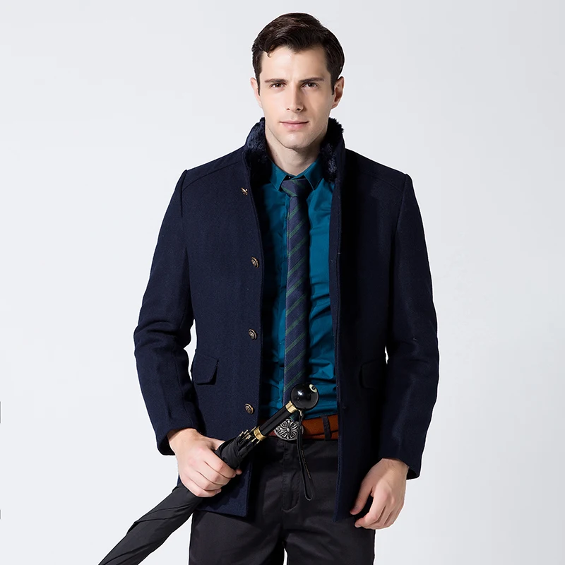 Mirecoo повседневные Брендовые мужские шерстяные пальто с меховым воротником Новые