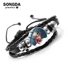 Кожаный браслет реппер, модный художественный фотографический стеклянный кабошон, плетеный браслет, мужские ювелирные изделия, подарки, сувениры