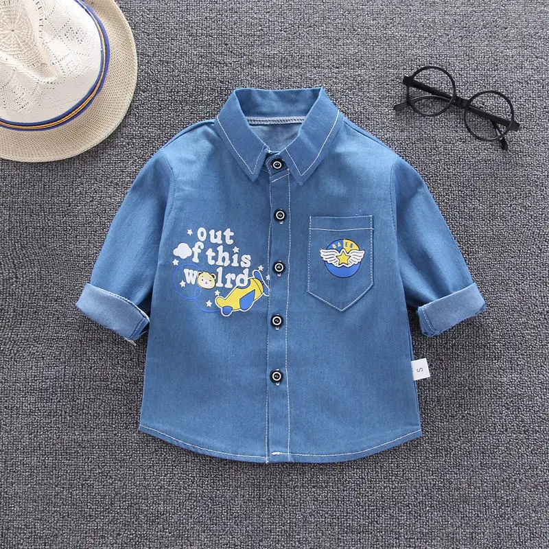 Осень 2020 детская одежда для мальчиков и девочек джинсовая рубашка с длинным