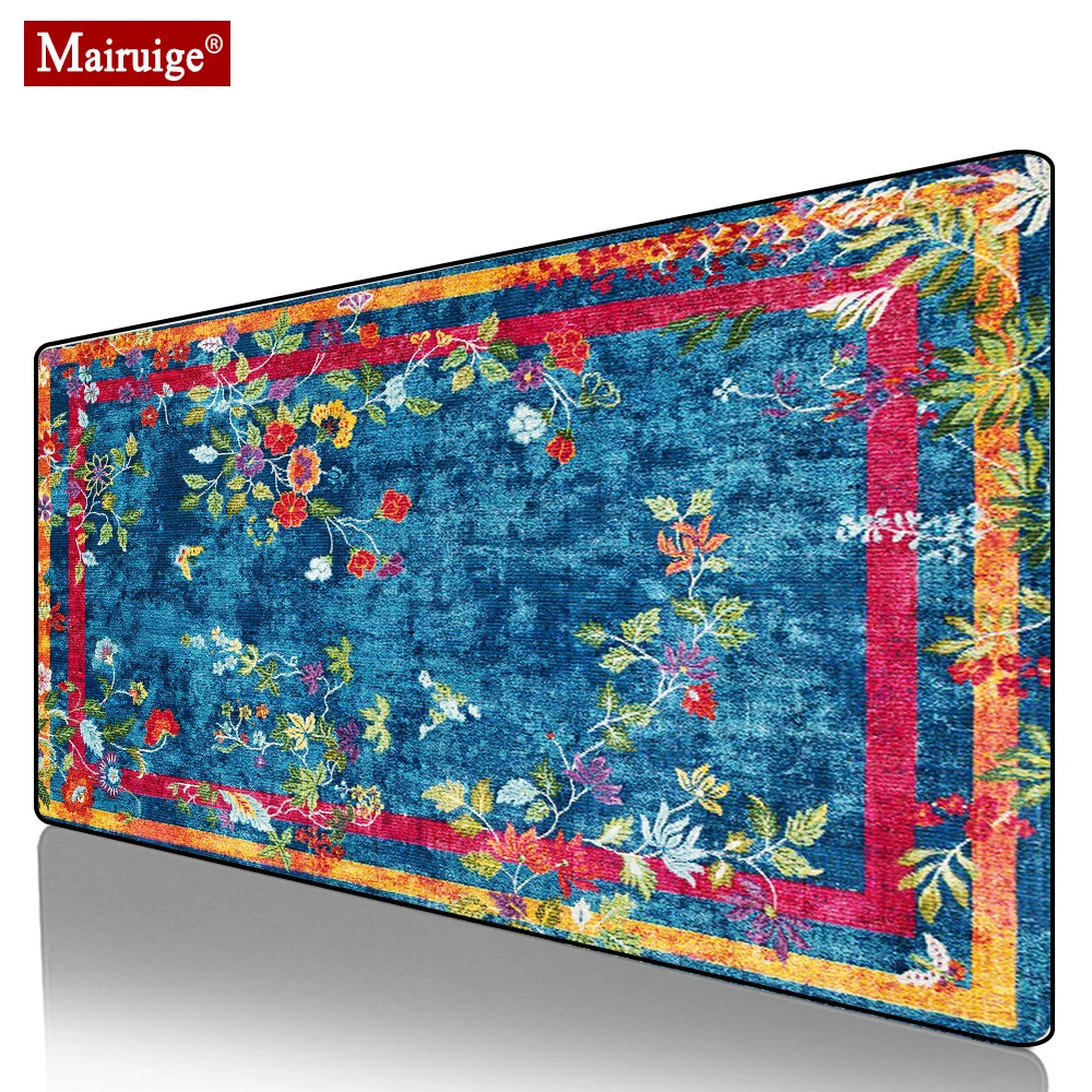 

Persian Rug Blue Plant Flower Mouse Pad XL Gamer Desk Mat Large Keyboard Pad Gaming MousePad 90x40/80x30cm for Laptop Table Pads