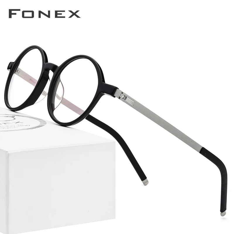 FONEX ацетатные очки для мужчин и женщин, винтажные круглые оправы для очков, мужские Оптические очки для близорукости, очки без винтов по рецепту, 619