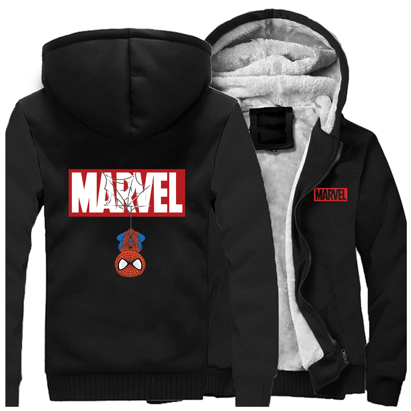 Зимние кофты с капюшоном "Marvel" Человек-паук, Мужская теплая Толстая Толстовка с капюшоном, Повседневная Новая мужская куртка на молнии, Брендовое пальто Мстителей