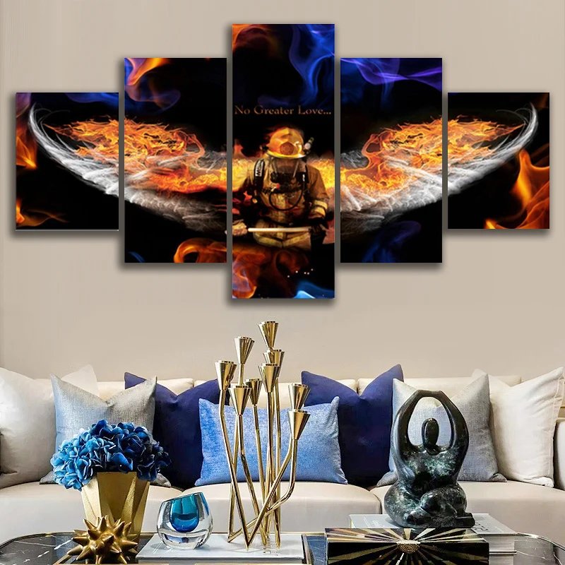 

Unframed 5 Panel Fire Fighting Fireman Firefighter Prints Pictures Wall Art Home Decor Posters Canvas Paintings for Living Room