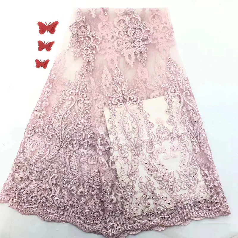 Высококачественная розовая кружевная ткань 2020 последняя нигерийская вышивка из