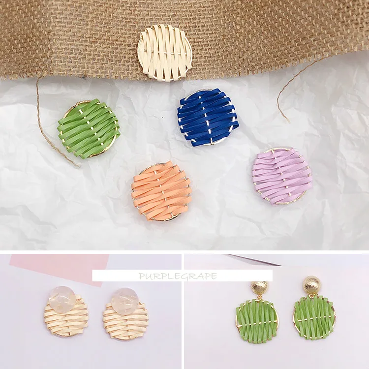 

Аксессуары для сережек DIY ручной работы круглые серьги-гвоздики в праздничном стиле Разноцветные Украшения из ротанга аксессуары 2 шт.