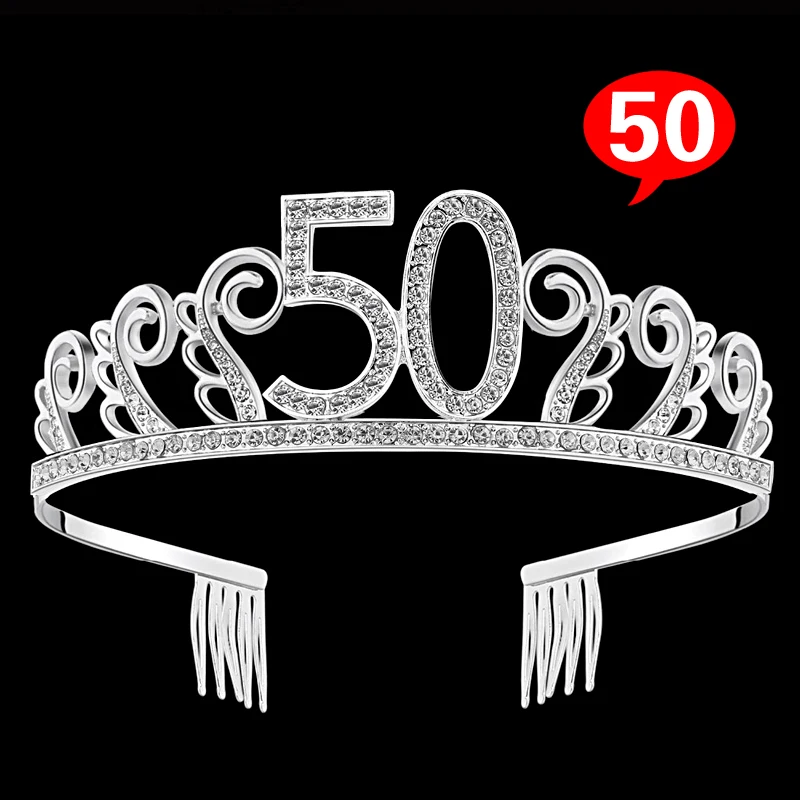Happy Birthday Crown резинки для волос для Для женщин Для мужчин номер 18/20 Вт, 30 Вт, 40 диадемы украшения для волос аксессуары для дня рождения - Окраска металла: 50 Years old