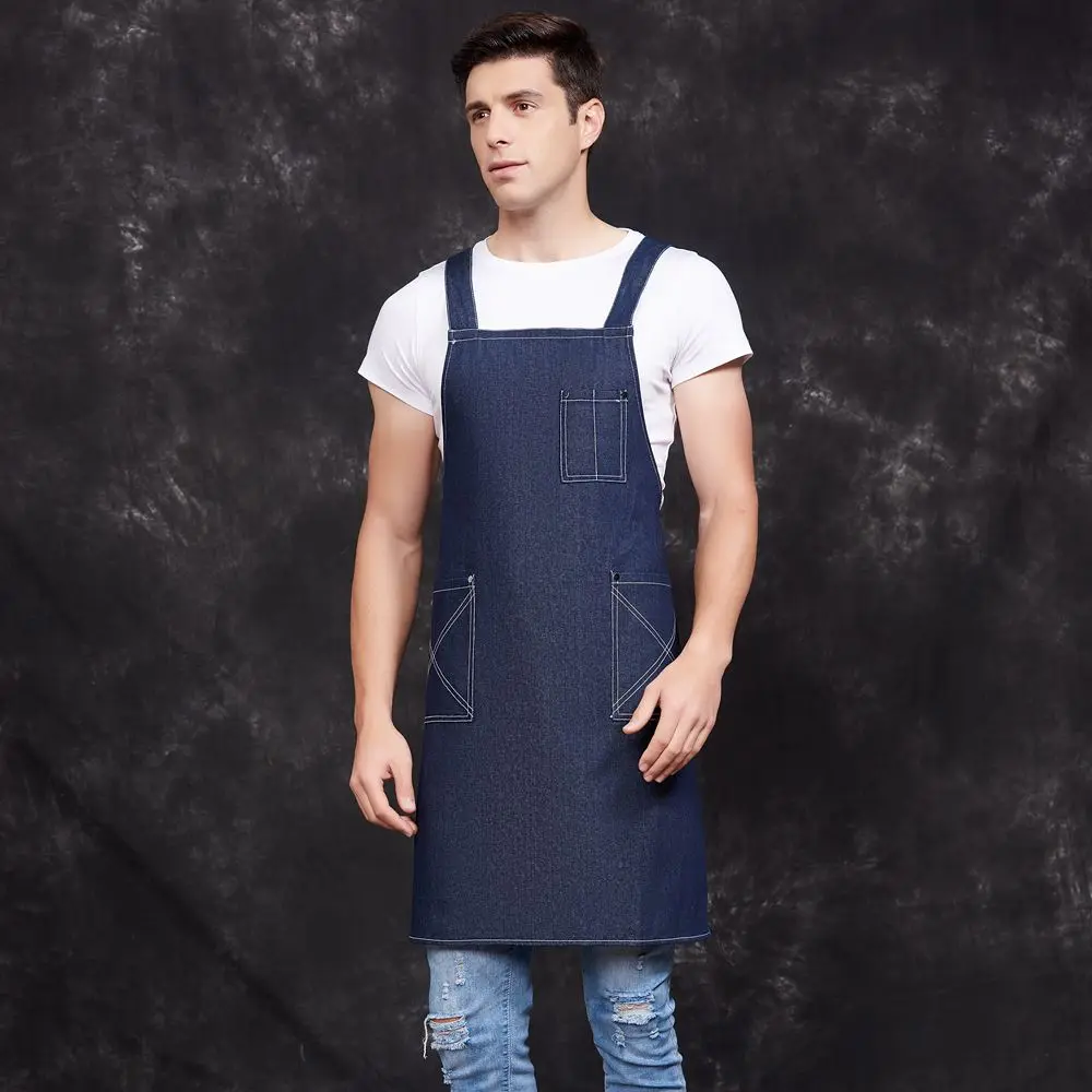 Кухонный джинсовый фартук чистый черный цвет для приготовления пищи мужчин и