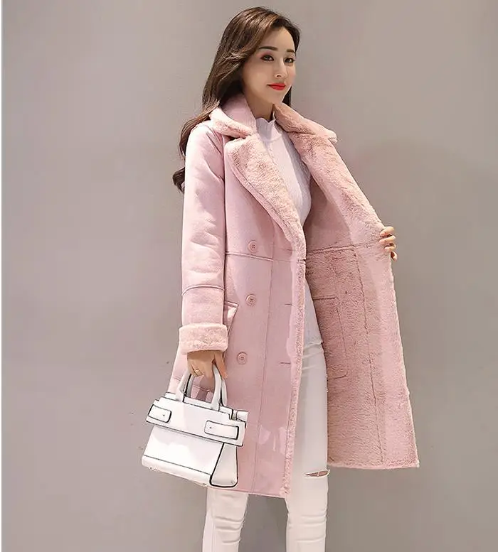 Новинка женское длинное пальто осенне-зимнее теплое бархатное утепленное