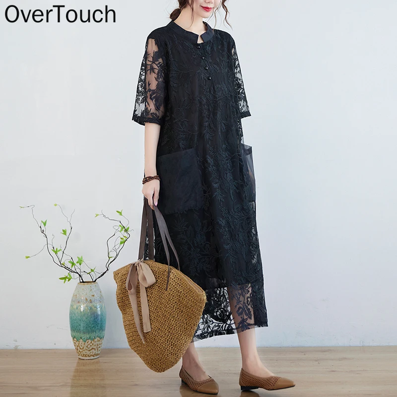 

Женское кружевное платье с цветочным принтом, Черное Длинное свободное Повседневное платье с карманами, в винтажном стиле, осень 2021