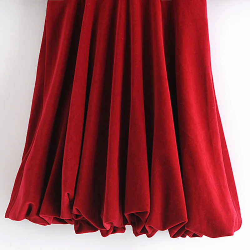 

2021 Spring Vintage Chic Velvet Red Mini Dress Women Fashion V Neck Short Sleeve A Line Party Dresses Casual Vestido Mujer