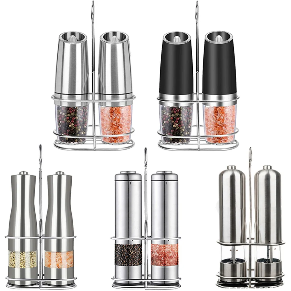 2PCS Stainless Сталь электрическая мельница для перца Солонка и специи дробилка набор с