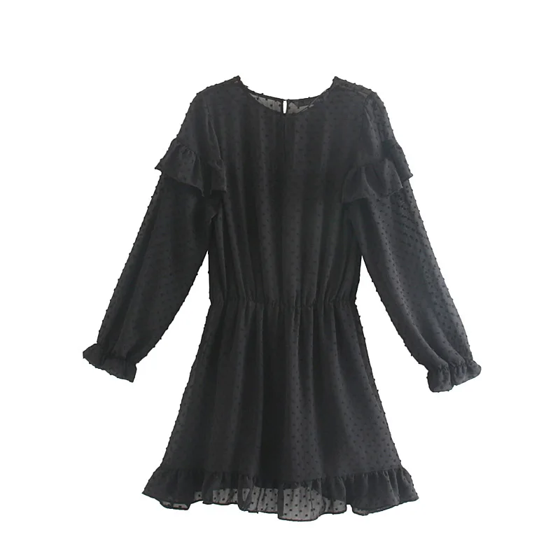 Модное женское платье Za 2019 винтажное элегантное с оборками в горошек мини