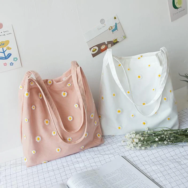 

1PC Mesh Daisy Double Layer Canvas Shoulder Bag Korean Ins Lace Small Square Bag Large Capacity Leisure Shoulder Bag Travel Bags