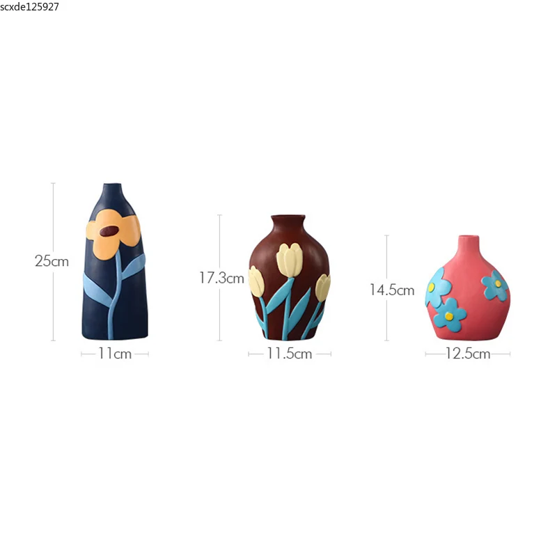 

European Style Painted Ceramic Vase Desktop Flower Arrangement Creative Three-dimensional Flower-shaped Crafts Flower Pot Decor