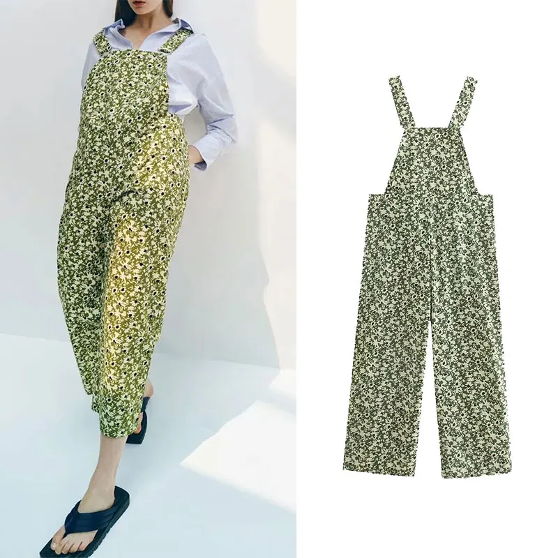 

PPYQYKX Za bib 2021 women fashion flower print women spring and autumn retro sleeveless suspenders sexy casual ladies jumpsuit