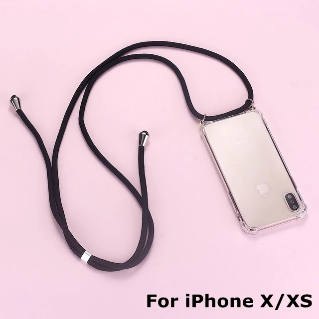 Ремень шнур цепи чехол для телефона для iPhone XS X 11 лента Цепочки и ожерелья шнурки Мобильный обложка чехол для того, чтобы повесить для iPhone Xs X S крышка - Цвет: X XS (black)