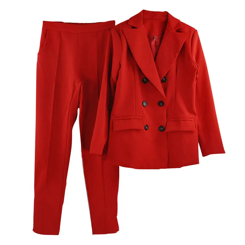 Женский офисный костюм из блейзера и брюк элегантный пиджак на пуговицах с
