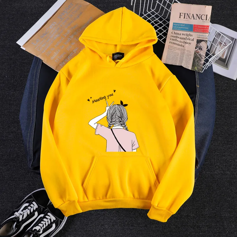 

New Harajuku Style Sweatshirt Kawaii Cartoons Scissors Hand Back View Girl Print Pattern Fleece Japan Korean Female Hoodies