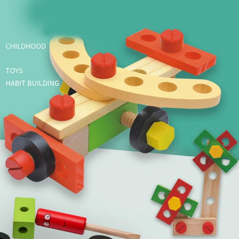 

Wooden Nut Aircraft Model Insert Portable Toolbox Disassembly Combination Puzzle Early Educational Toy