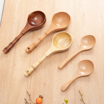 

Beech Wood Water Scooping Wooden Spoon Soup Spoon Bamboo Handle Wooden Kitchen Utensils Water Scooping Spoon