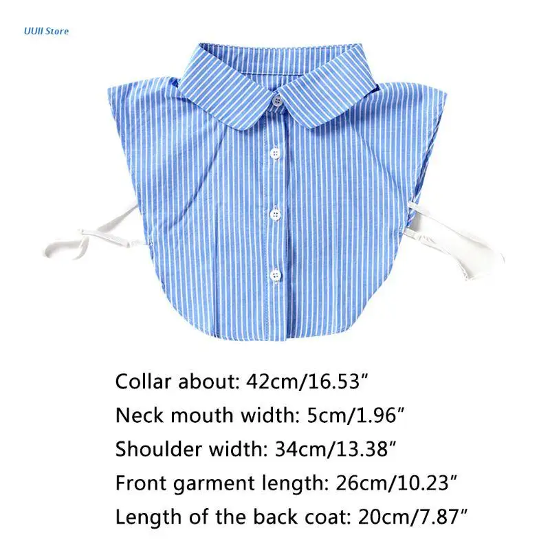 

Women Vertical Striped Lapel Fake Collar Button Down Sweater Half-Shirt Blouse