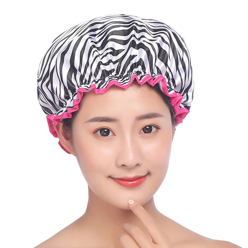 

Hot Women Waterproof Double Layer Bathing Caps Reusable Shower Caps Cooking Oilproof Cap Hair Care Tool