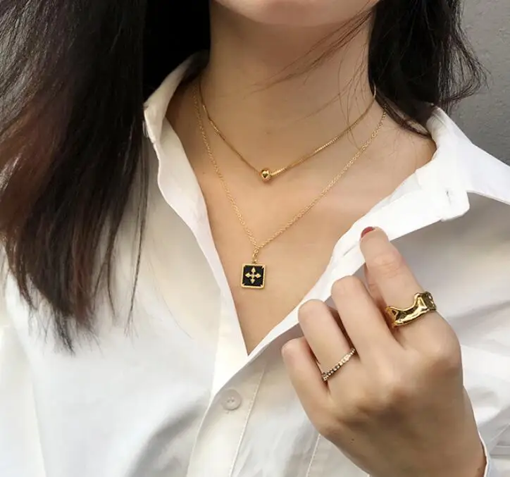 Женское Ожерелье-чокер с черной эмалью прямоугольной цепочкой ювелирное изделие