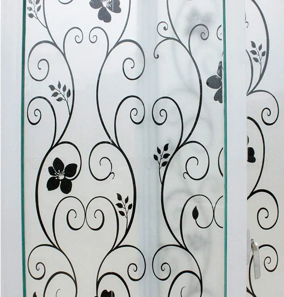 Декоративная матовая оконная пленка с черным цветком защитная для двери