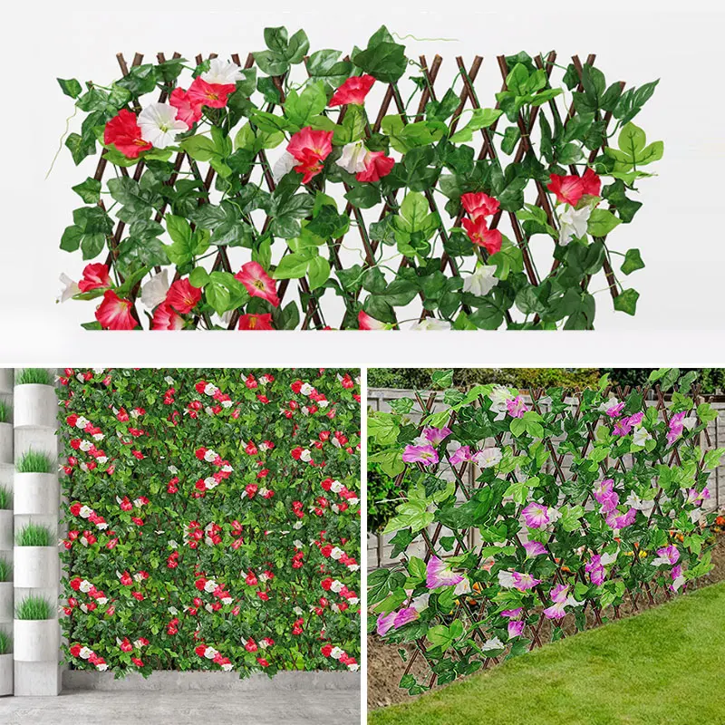 

Wooden Hedge With Artificial Flowers Leaves Garden Decoration Screening Expanding Trellis Privacy Screen Retractable Fence