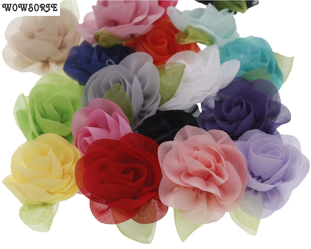 

7cm Boutique Rose Chiffon Flower Mini DIY Hair fabric Flowers no hair Clips Christmas Wedding Girls Hair Accessories 20pcs/lot