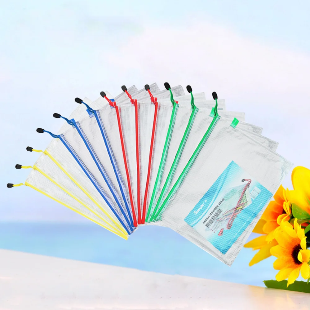 12 шт. прозрачная сумка из ПВХ на молнии с рисунком в виде сетки B5 (красный желтый