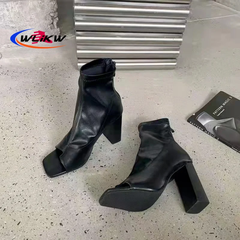 

2022 Fashion Black beige Summer Sandals Boots Zipper Peep Toe High Heel Ankle Boots Heels Women Shoes Sandals Zapatos De Mujer
