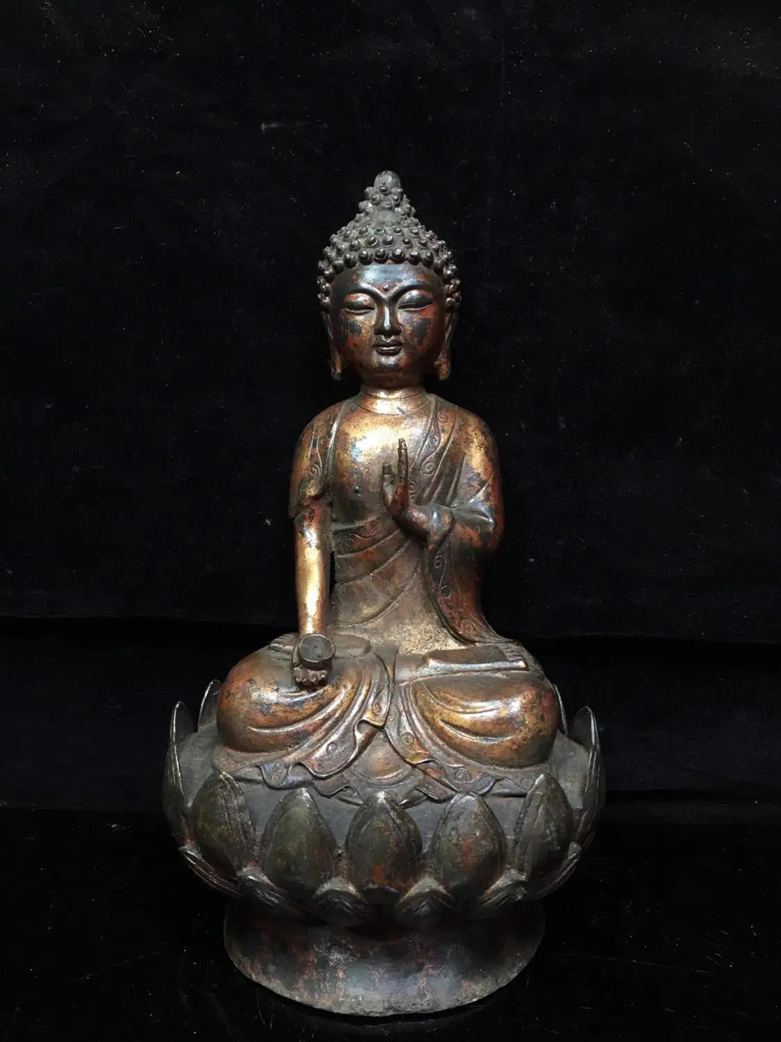 

Home Decor 11"Tibet Buddhism Temple Old Bronze Cinnabars Prince Buddha Shakyamuni Buddha Sitting lotus Enshrine the Buddha