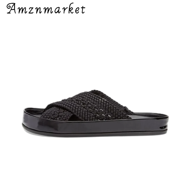 

Designer Shoes Women Luxury 2021 Weave Cross Elasticity Lace Hollow Printed Rubber Sole Comfortable Flats Sandals Slippers Shoes