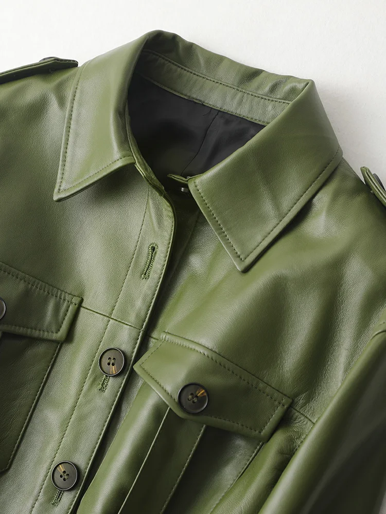 Женская кожаная куртка из натуральной овечьей кожи уличная длинная осенняя MY4093 s