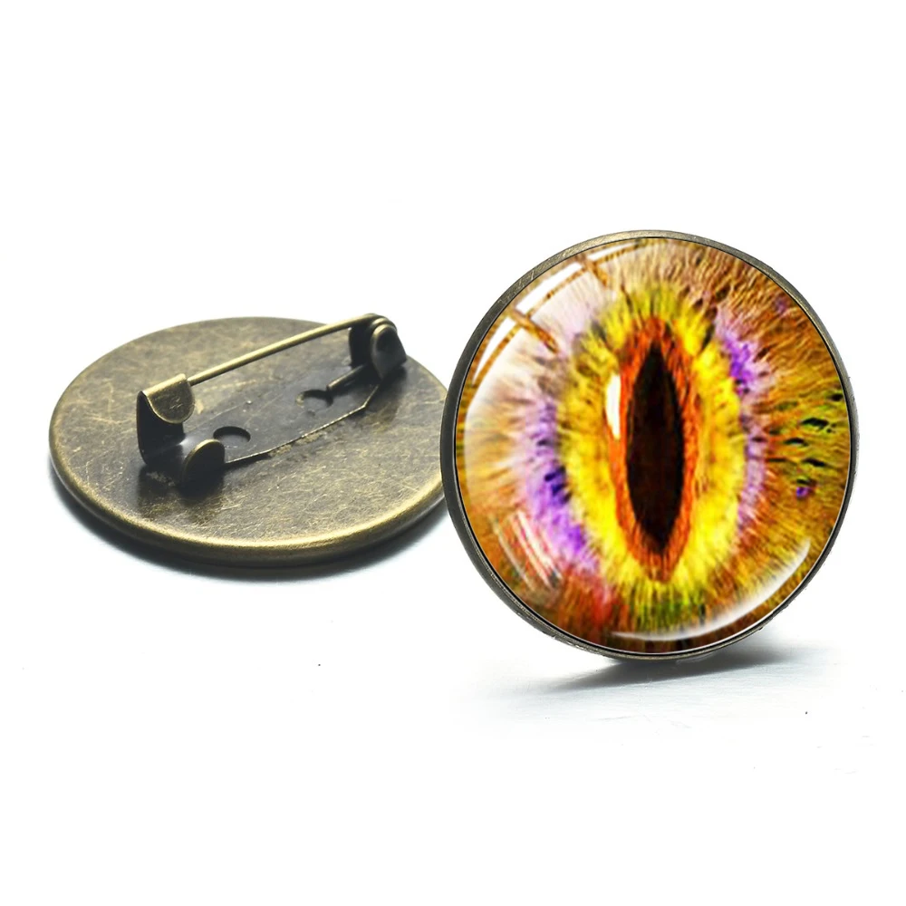 Wild Dragon Eye Glass Cabochon Metal Brooches Steampunk Animal Multicolor Eyes 3D Art Picture Lapel Pins Button Handmade Jewelry | Украшения