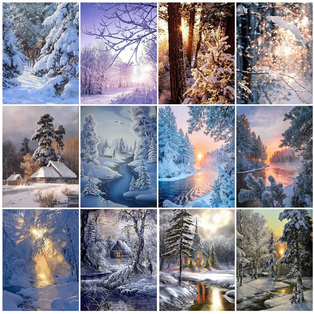

DIY Diamond Painting 5D Landscape Diamond Embroidery Tree Mosaic Art Picture Rhinestone Winter Beaded Home Decoration