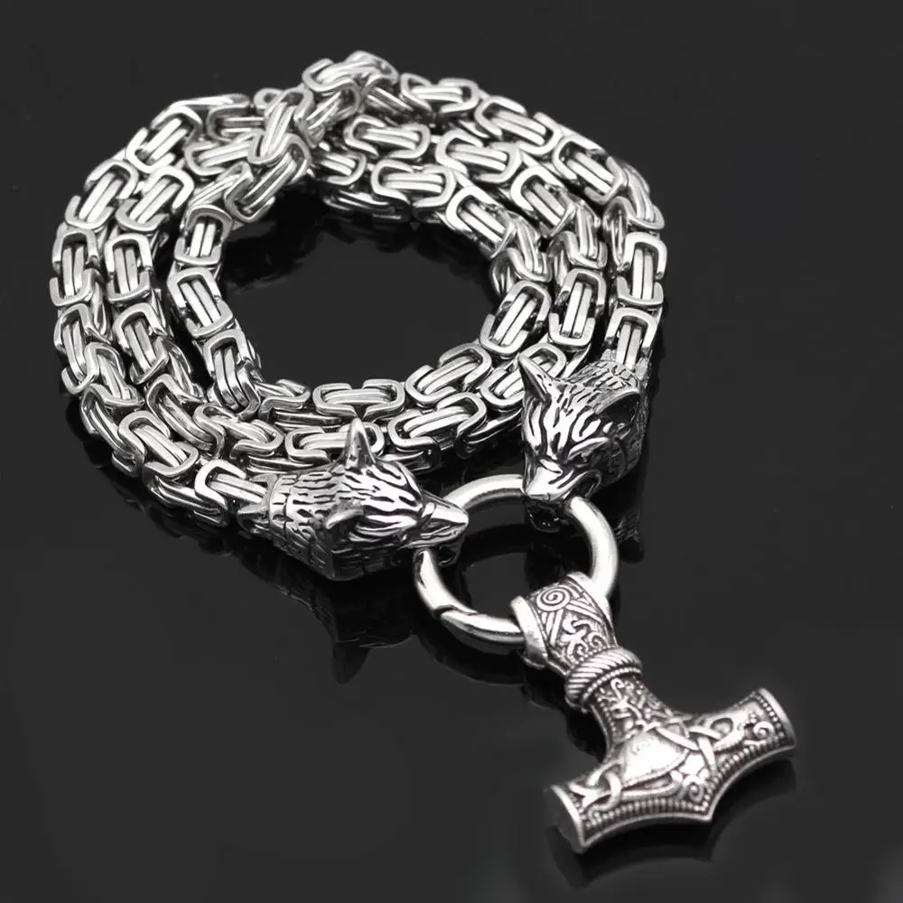 Chain pendant C Мужское ожерелье из нержавеющей стали с головой волка и подвеской в виде воина викинга - Окраска металла: Chain pendant C