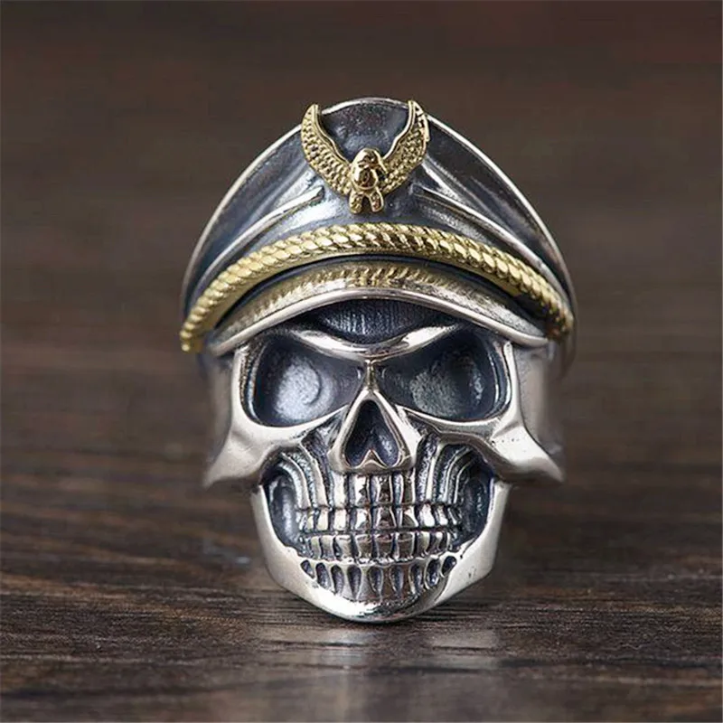 

S925 Thai Silver Retro Craft Ring Men's Open Officer Punk Silver Ring Jewelry