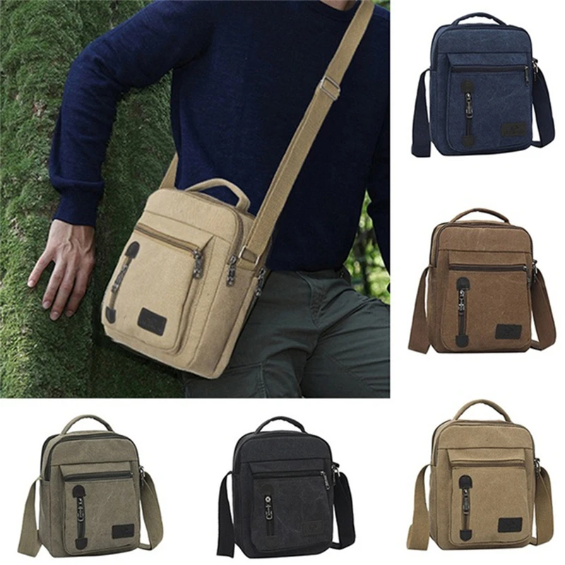 

Men Shoulder Bag Canvas Retro Zipper Casual Solid Color Travel Bag Large Capacity Male Crossbody Bag Fashion