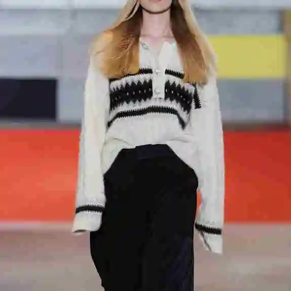 

and 2021 Autumn Winter New Color Matching Striped Loose Half Button Lapel Sweater