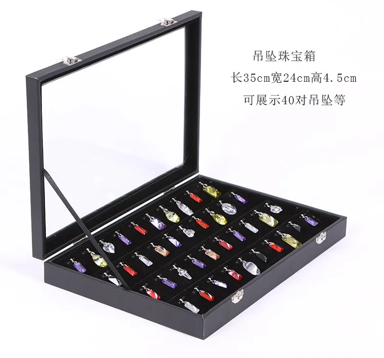 Black Belt Pearl Treasure Storage Box Jewelry Display Box Glass Cover Ring Pearl Treasure Stackable Glass Top Box With Lock